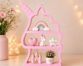 Roze Eenhoorn Plank | 3D Geprinte Babykamer Decoratie | Kinderkamer Organizer | Vrijstaande Eenhoorn Boekenplank | Displayplank voor Meisjeskamer
