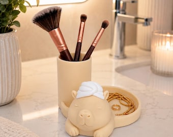 Gezellige Capybara Spa Tray Organizer, 3D-geprinte make-up organizer, sieraden- en make-upbakje, leuke badkamerdecoratie, Capybara cadeau
