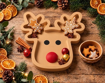 Rendier Kerstdienblad – 3D-geprint feestelijk opbergbakje, schattige Rudolph-organizer, kerstcadeau en winterdecoratie