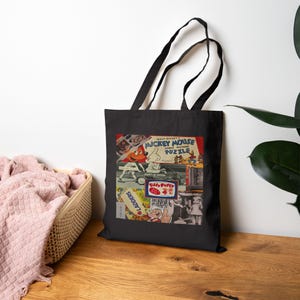 Vintage Collage Tote Bag | Retro Cartoon Print, Mickey Mouse Puzzle Canvas Bag image 16