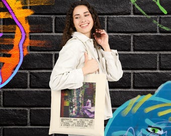 Abstract Cityscape Tote Bag | Vintage Collage, Texted Art