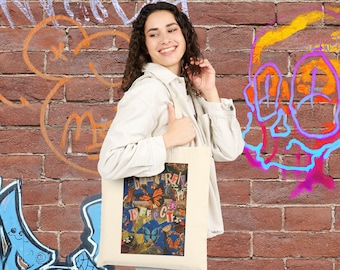 Butterfly Effect Collage Tote Bag | Colorful Surreal Retro Text Art