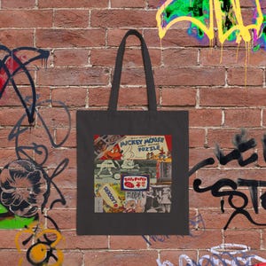 Vintage Collage Tote Bag | Retro Cartoon Print, Mickey Mouse Puzzle Canvas Bag image 3