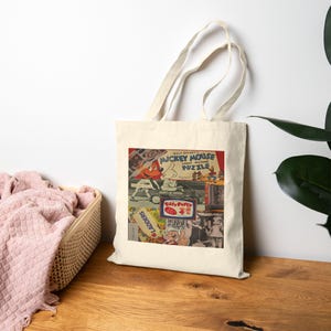 Vintage Collage Tote Bag | Retro Cartoon Print, Mickey Mouse Puzzle Canvas Bag image 15