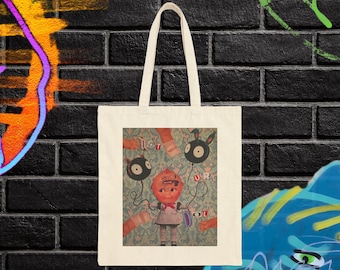 Whimsical Surreal Collage Tote Bag – Heavy Cotton Canvas Market Bag