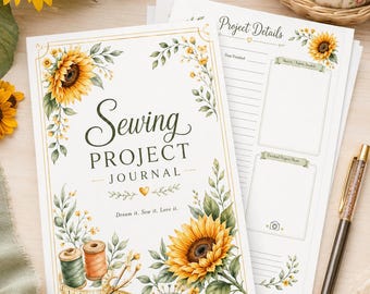 Sunflower Sewing Project Journal, Printable Planner (PDF Download)