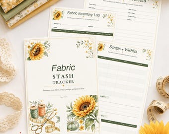 Sunflower Fabric Stash Tracker, Sewing Inventory Log (Digital Download)