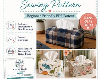 Beginner Sewing Pattern, Rectangular Tissue Box Cover, PDF Home Decor (Instant Download)