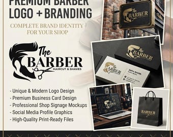 Logotypdesign för barberare | Varumärkesbyggande för herrgrooming + varumärkesidentitetskit för barberare