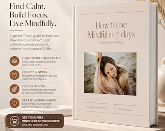 Mindfulness Workbook Cover Template, Canva Editable, Wellness Coach eBook Design