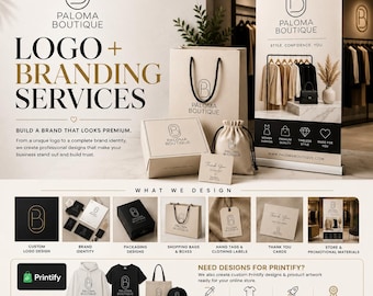 Custom Logo Design, Boutique Brand Identity Kit, Color Palette Typography Guide
