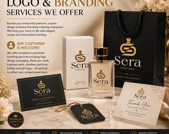 Perfume Brand Logo Design, Standee Packaging Business Card Branding Kit