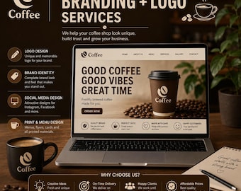 Varumärkespaket för kafé | Logotypdesign för café + Kit för sociala medier för kaffe