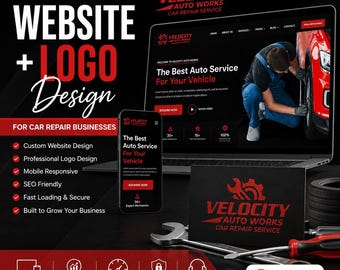 Webbdesign för bilreparationer | Anpassad logotyp för mekaniker + fordon, WordPress-bygge