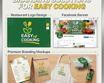 Anpassad restauranglogotyp och Facebook-banner | Mockups för varumärkesbyggande för livsmedelsföretag