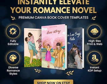 Romance Novel Book Cover Template, Canva Editable, Illustrated KDP eBook Paperback Design