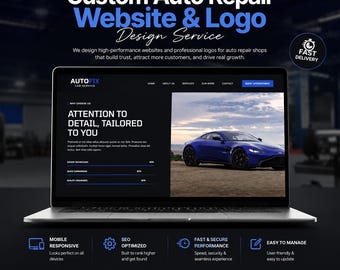 Custom Auto Repair Website + Mechanic Logo Design | WordPress Build (Digital Files)