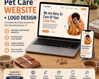Webbdesign för husdjursvård | Anpassad logotyp för veterinärklinik och husdjursskötsel, WordPress-bygge