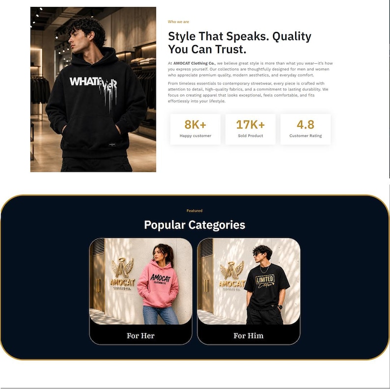 May include: A black hooded sweatshirt with the white text WHATEVER printed on the chest, featuring a dripping paint effect. The image also displays a pink hooded sweatshirt with AMOCAT text and a black t-shirt with LIMITED EDITION text.