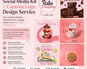 Logotypdesign för bageri + tårta | Varumärkesbyggande för kakor och kit för sociala medier för bagerier