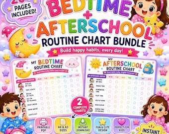 Kids Bedtime & After School Routine Chart | Printable Visual Schedule - Reward Chart