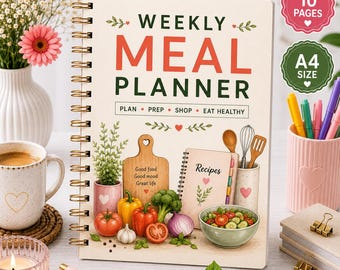 Paquete imprimible de planificador de comidas semanal / Lista de compras, preparación, recetas (descarga en PDF tamaño A4)