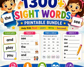 1300+ Pages of Sight Words  Printable Bundle | Preschool Kindergarten Reading Worksheets (Digital Download)