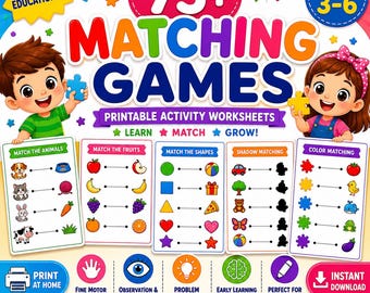 75+ Matching Games for Kids | Printable Preschool & Kindergarten Learning Activities