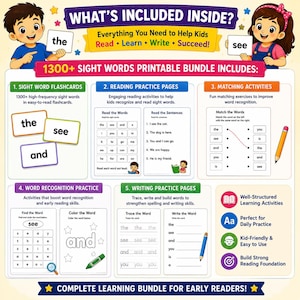 1300+ Pages of Sight Words Printable Bundle | Preschool Kindergarten Reading Worksheets (Digital Download) image 2