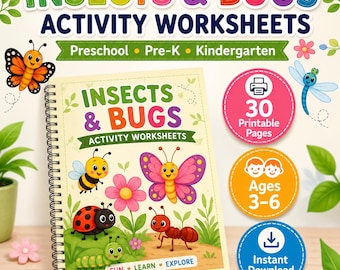 Preschool Kindergarten Insect Bug Activity Worksheets (30 Pages) (Digital Download)