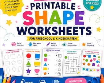 Preschool Shape Worksheets Bundle | Kindergarten Shape Activities | 450+ Printable PDF