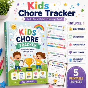 Tabla de tareas infantiles imprimible / Seguimiento diario, semanal, de recompensas y de hábitos (PDF tamaño A4)