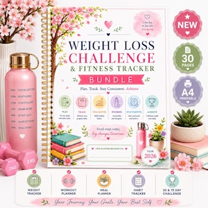 Weight Loss Challenge Planner | Fitness Tracker Bundle (A4 PDF)