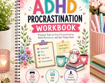 ADHD Procrastination Workbook, Task Initiation Worksheets, Productivity Planner (Digital PDF)