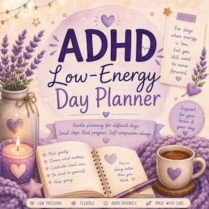 ADHD Low Energy Day Workbook | ADHD Burnout Support Planner | Rest Menu & Bare Minimum Day Printable