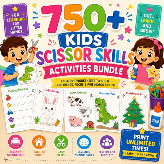 Kids Scissor Skills Workbook | 75+ Cutting Practice Worksheets for Preschool & Kindergarten Printable PDF
