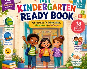 Kindergarten Readiness Workbook, School Skills & Life Skills Activities, Preschool Prep Printable for Ages 4-6