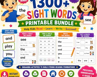 1300+ Pages Sight Words Printable Bundle | Preschool Kindergarten Reading Worksheets (Digital Download)