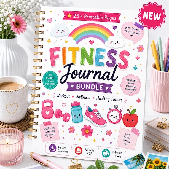 Fitness Journal Bundle | Workout, Meal, Habit Trackers (Digital Download)