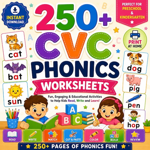 250+ CVC Phonics Worksheets | Kindergarten Phonics Activities | Reading Practice Printable PDF