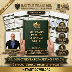 Military Family Survival Suite | PCS Binder, Deployment Planner, LES Decoder, Budget Spreadsheet & Kids Pack