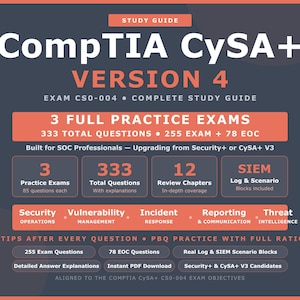 CompTIA CySA+ Study Guide 2026 | CS0-004 V4 | 3 Full Practice Exams | CySA+ Exam Prep