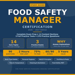 ServSafe Manager Studieguide 2026 | Förberedelser inför examen i livsmedelssäkerhetschef | Övningsprov i PDF-format