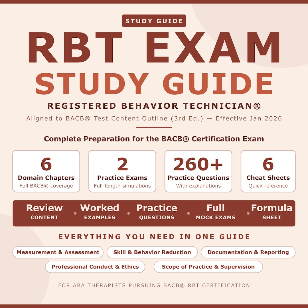 RBT Exam Study Guide 2026 | BACB Test Prep PDF With Practice Exams, 260 ...