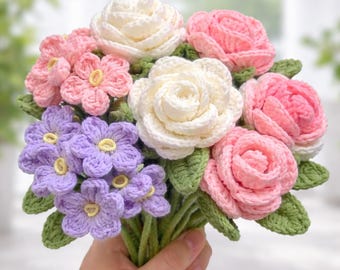 Patrón de ramo de flores a crochet en PDF: Rosa, Tulipán, Lirio, Eucalipto (Descarga digital)