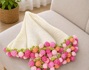 Patrón de manta de ganchillo con ramo de flores / Tutorial para manta redonda de rosas (Descarga digital)