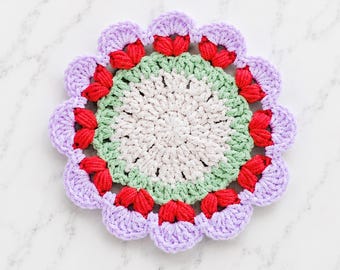 Patrón de posavasos de rosas 3D a crochet en PDF / Posavasos floral para tazas / Descarga digital
