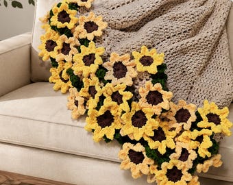 Patrón de ganchillo para manta con ramo de girasoles / Manta redonda floral / Descarga digital