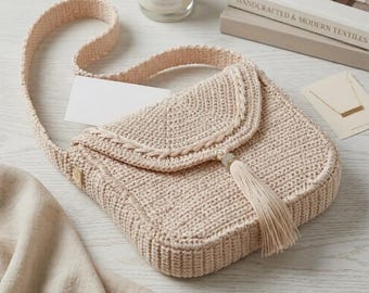 Patrón de bolso bandolera de ganchillo, bolso con solapa y borla, tutorial para hacer un bolso de hombro (PDF)
