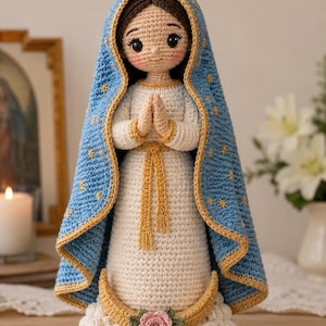 Amigurumi Crochet Pattern: Virgen de Guadalupe Handmade Doll PDF Download | Bilingual English Spanish | christian gift